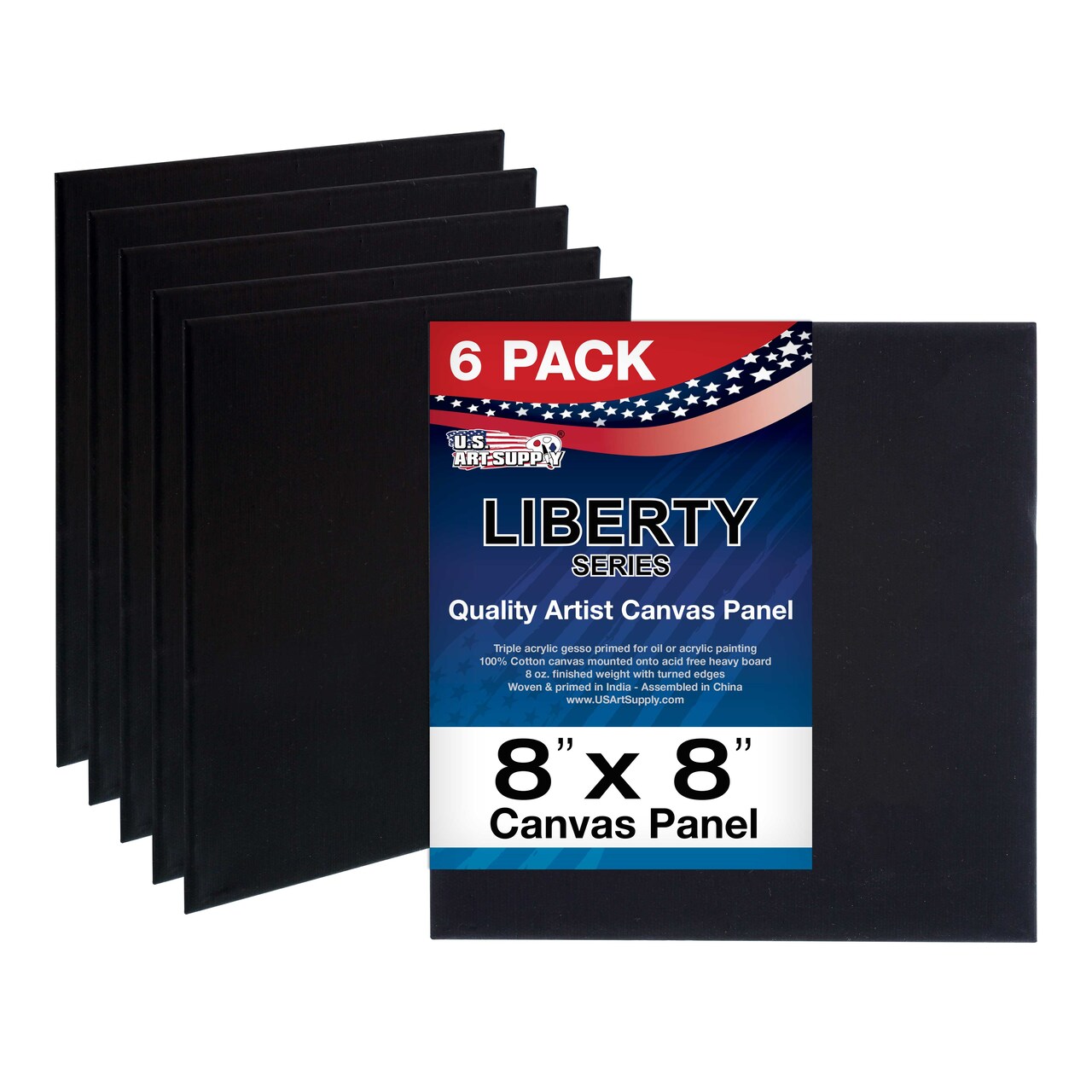 8 X 8 Inch Black Professional Art Canvas Board Panels 6 Pack - 8 Ounce Heavyweight Cotton Acid Free Canvases for Painting Acrylics and Watercolor (1 Case of 6 Single Canvas Painting Panels)